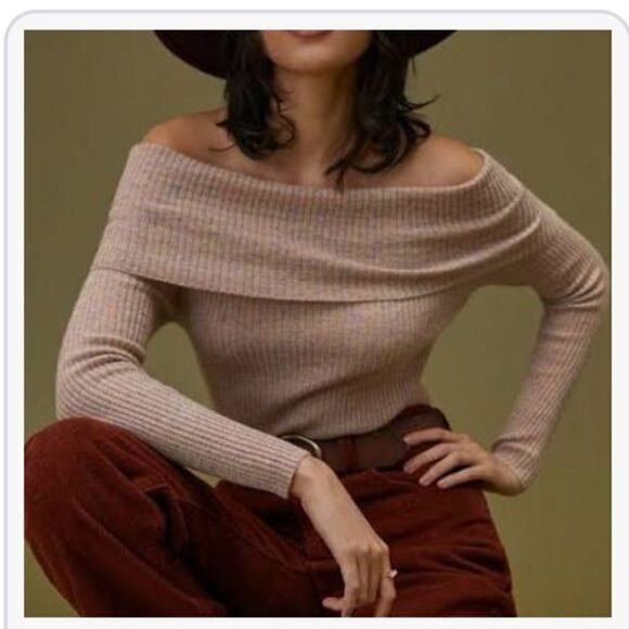 Anthropologie Shimmer Off the Shoulder Cashmere Sweater NWT - Picture 1 of 8